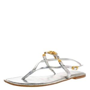 Tory Burch Sandals Sz 7 Silver Metallic Ali Thong